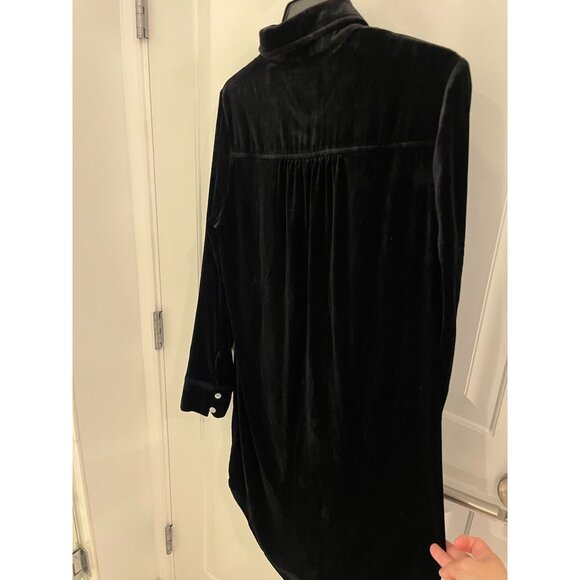 Faherty Stretch Silk Velvet Genevieve Shirt Dress Black Size SMALL S - Picture 11 of 12